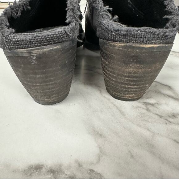 Free People Black Leather Fringe Pointed Cowgirl Slip On Mules Booties Size 36/6 - Picture 5 of 12